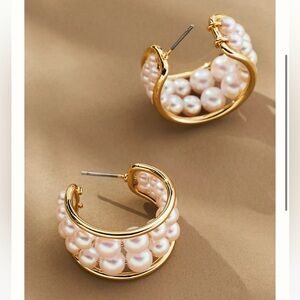 Anthropologie Pearl and Gold Statement Earrings